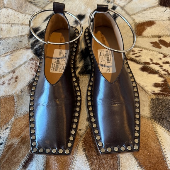 Jil Sander Brown Studded Ballet Flats With Anklet - Picture 5 of 14